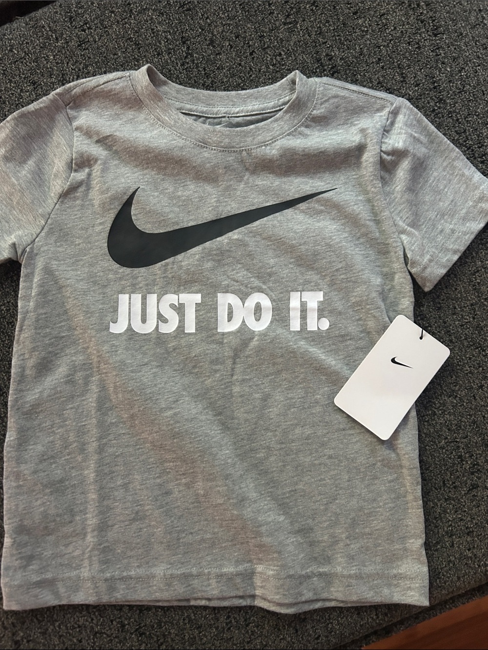 Nike Kids Heather Gray Tee with Black Swoosh and White 'Just Do It.'
